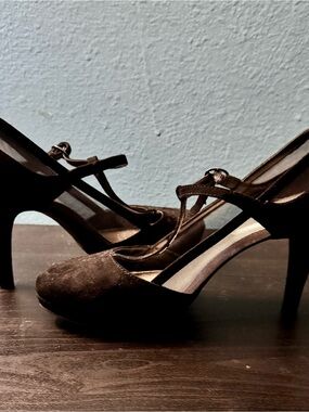Worthington Black Suede T-Strap High Heels
